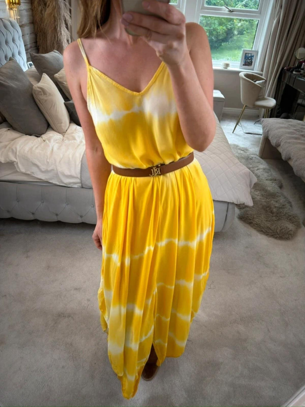 Boutique Yellow Tie Dye Dip Hem Dress One Size