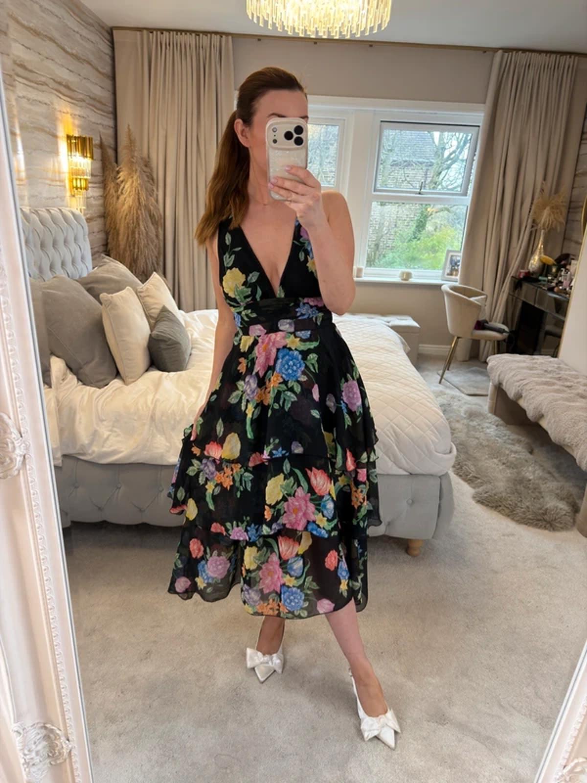 BNWT Topshop Black Ruffle Tiered Floral Dress 6/8