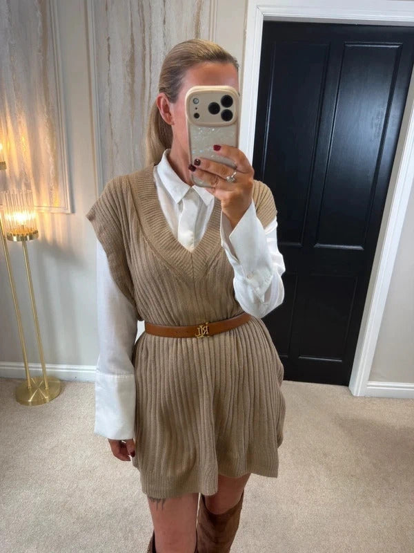 Yours Brown Ribbed Sleeveless Jumper 14/16