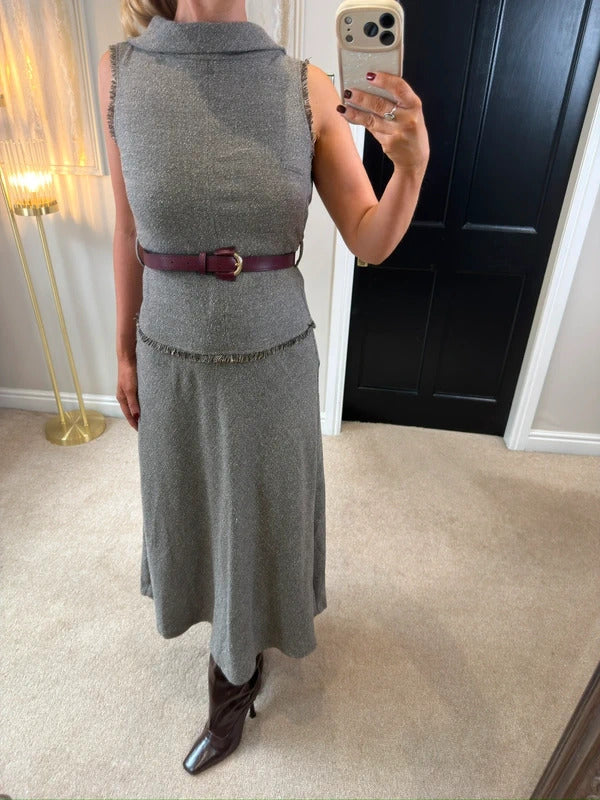 BNWT Zara Brown / Grey Tweed Style Midi Dress XS