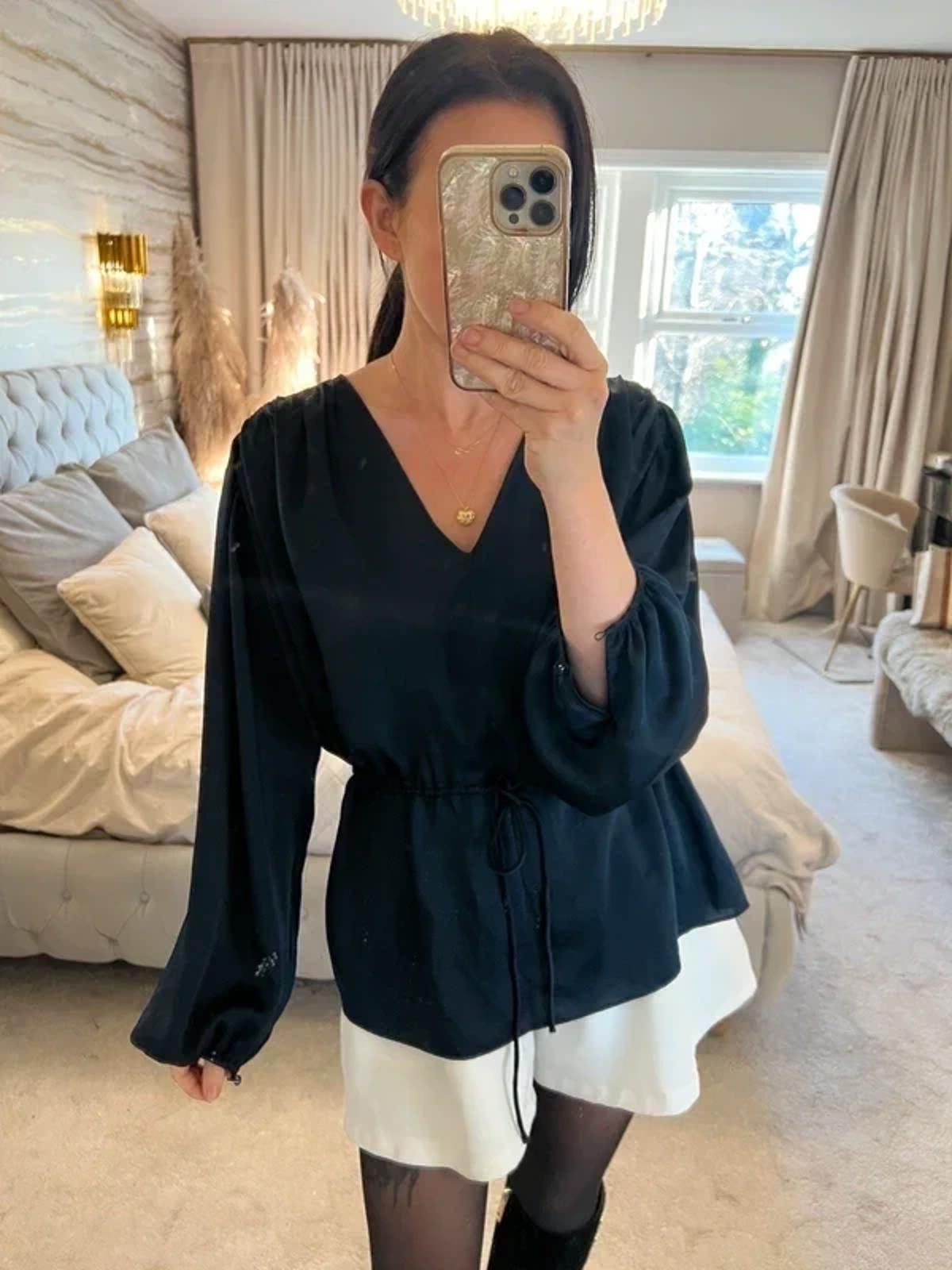 Jigsaw Navy Satin Blouse 14 ⭐