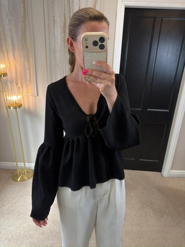 BNWT Boohoo Black Tie Front Boho Top 8