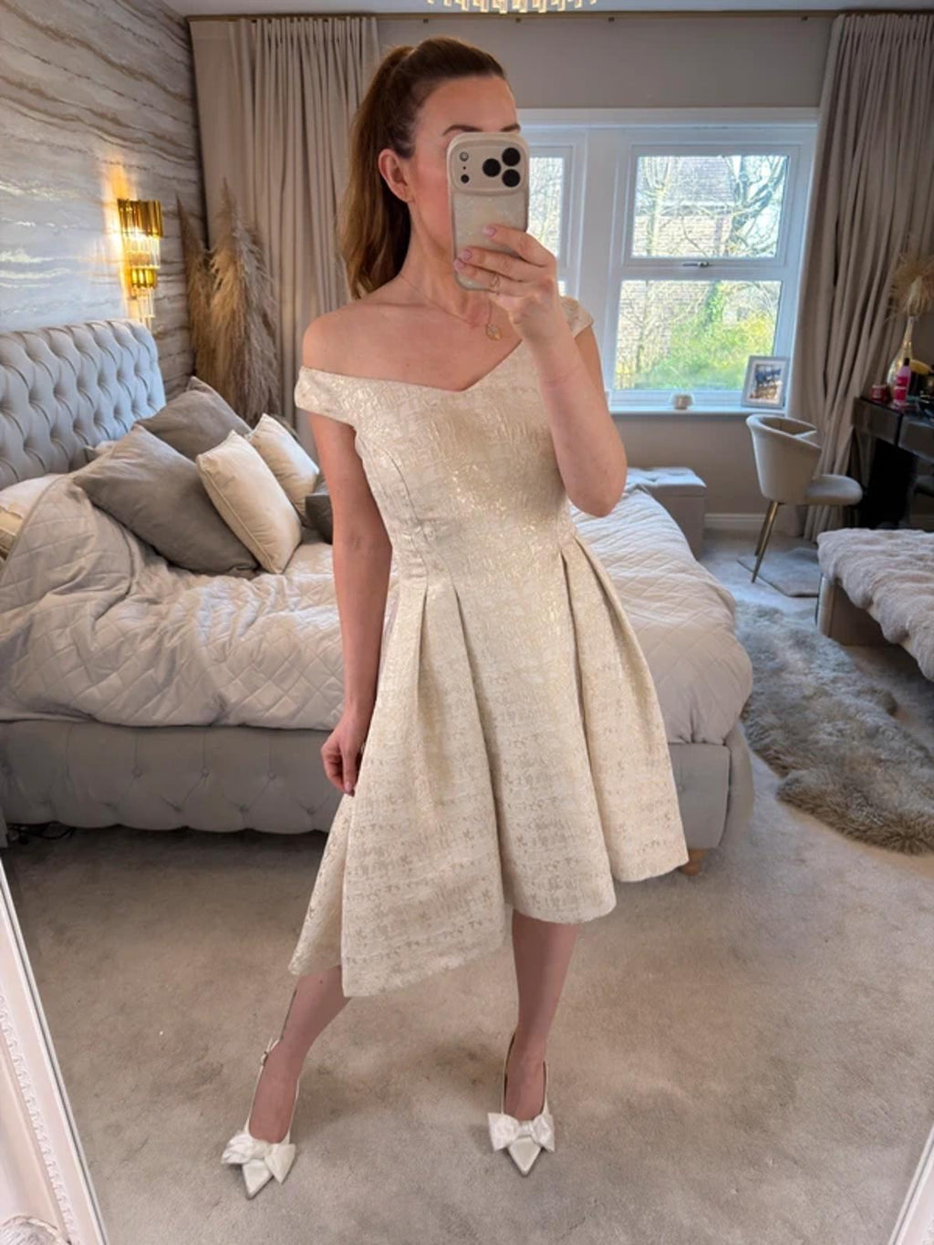 Coast Ivory & Gold Dip Hem Dress 12