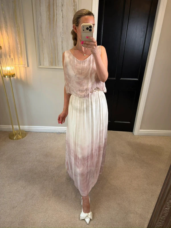 Boutique Pink & White Maxi Dress One Size