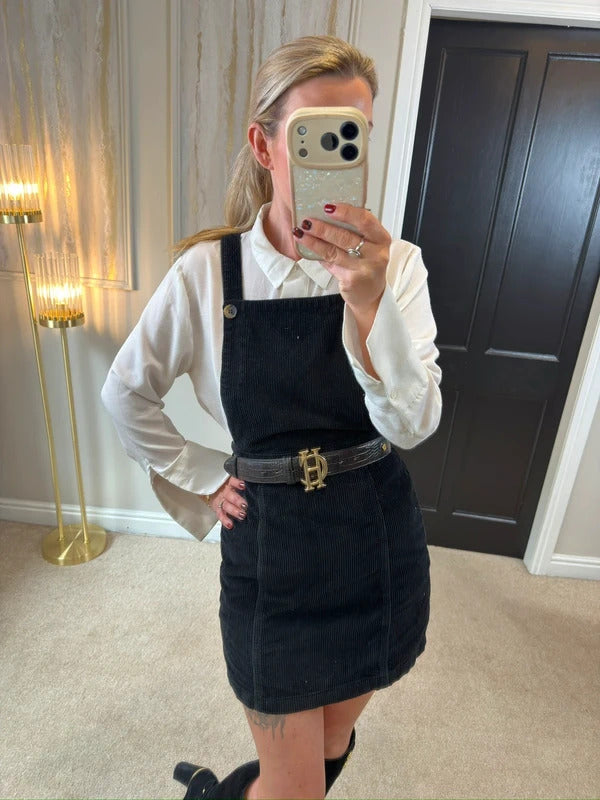 Topshop Black Corduroy Pinafore Dress 8
