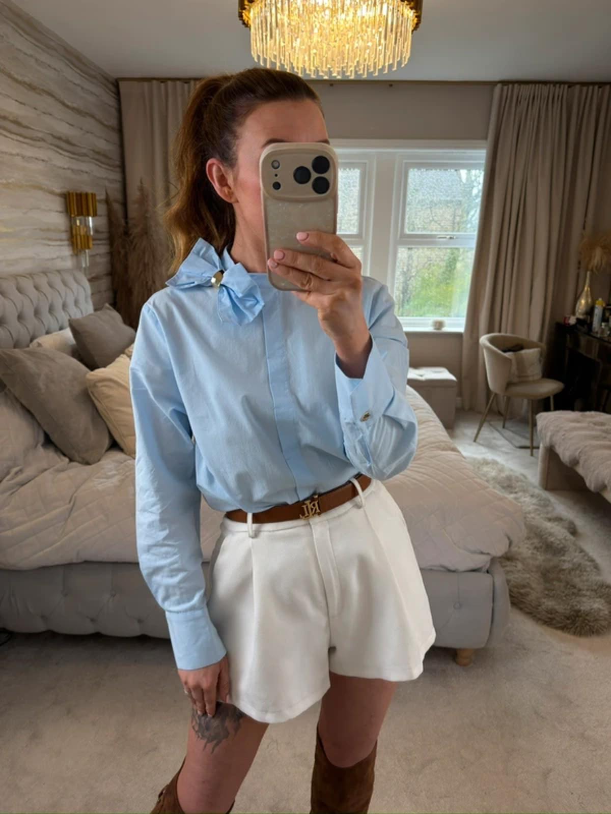 Zara Light Blue Bow Shirt XS