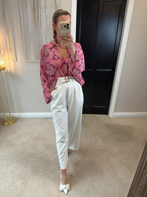 BNWT Gold & Silver Paris Pink Satin Oversized Blouse One Size