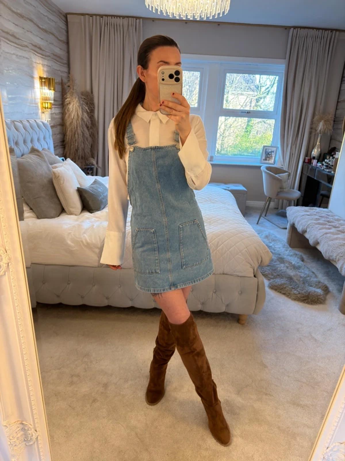 Topshop Light Denim Pinafore Mini Dress 6
