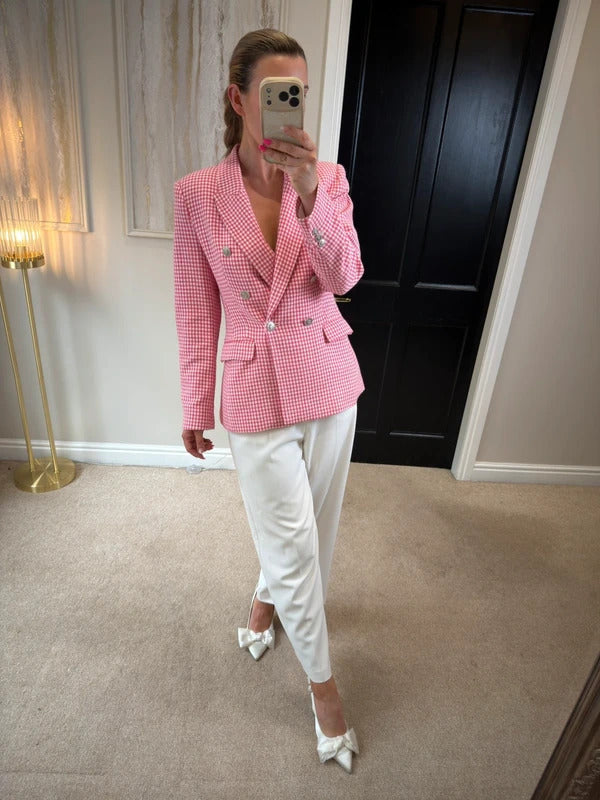 Zara Pink & White Gingham Blazer Small