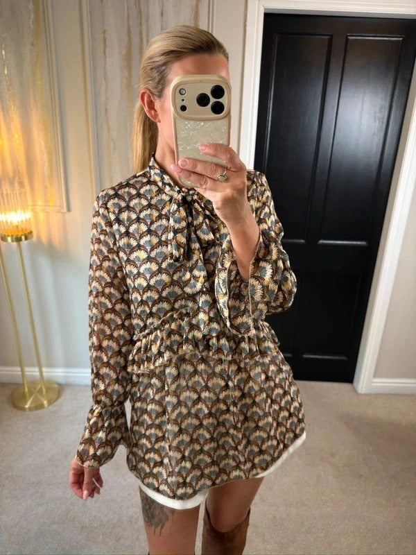 SMF Navy & Gold Metallic Sheer Frill Tunic 10