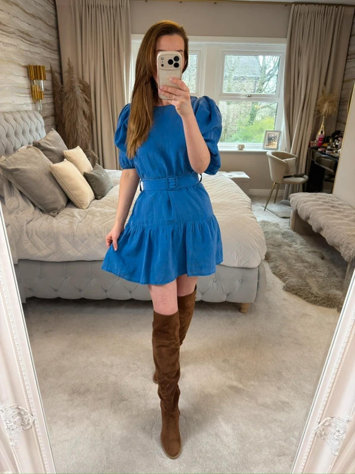 Zara Blue Belted Mini Dress Medium