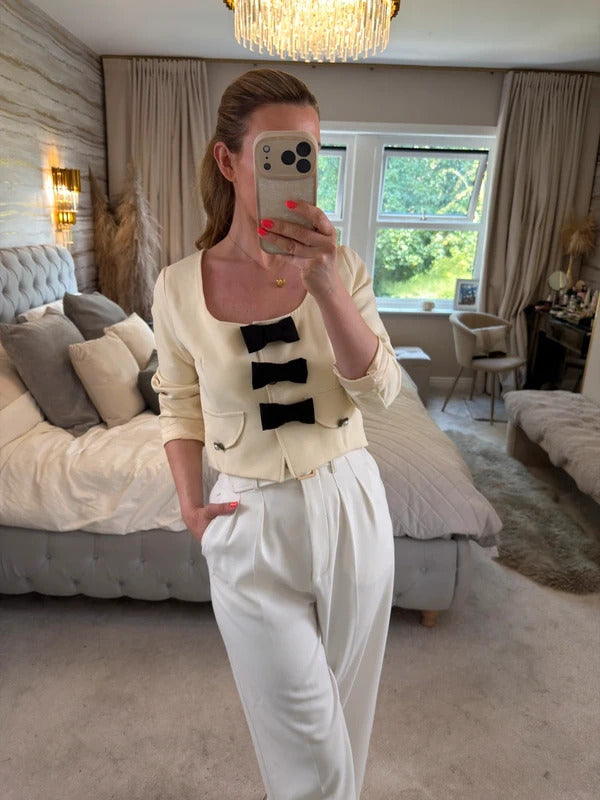 BNWT Sister Jane Cream & Black Bow Jacket Small