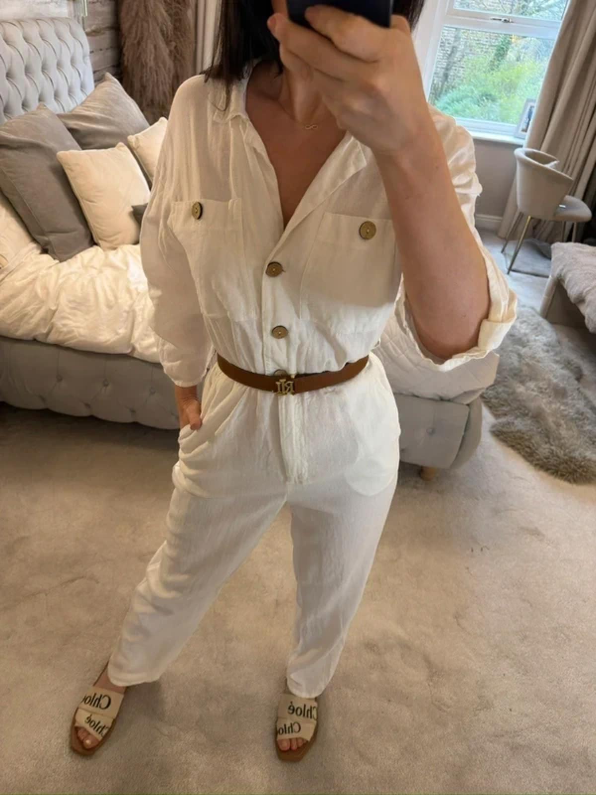 Zara White Linen Mix Jumpsuit XS