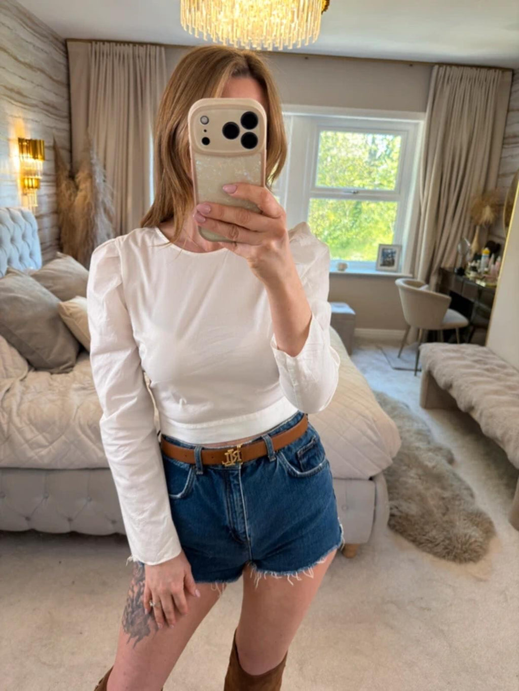 Zara White Puff Shoulder Blouse Small
