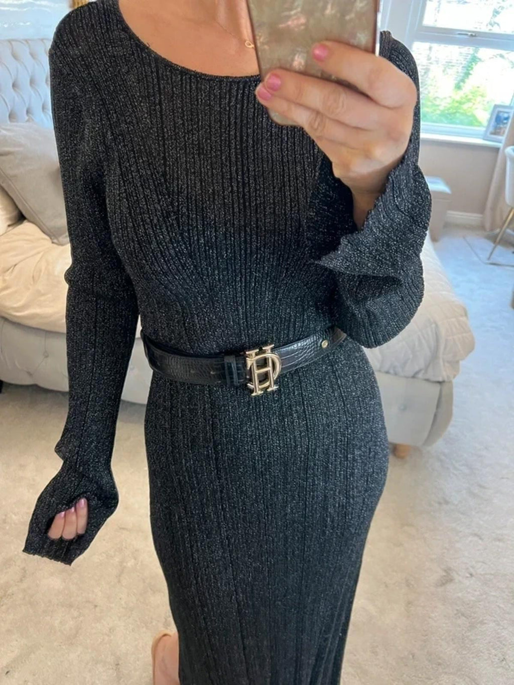 Next Black Sparkle Knit Midi Dress Large