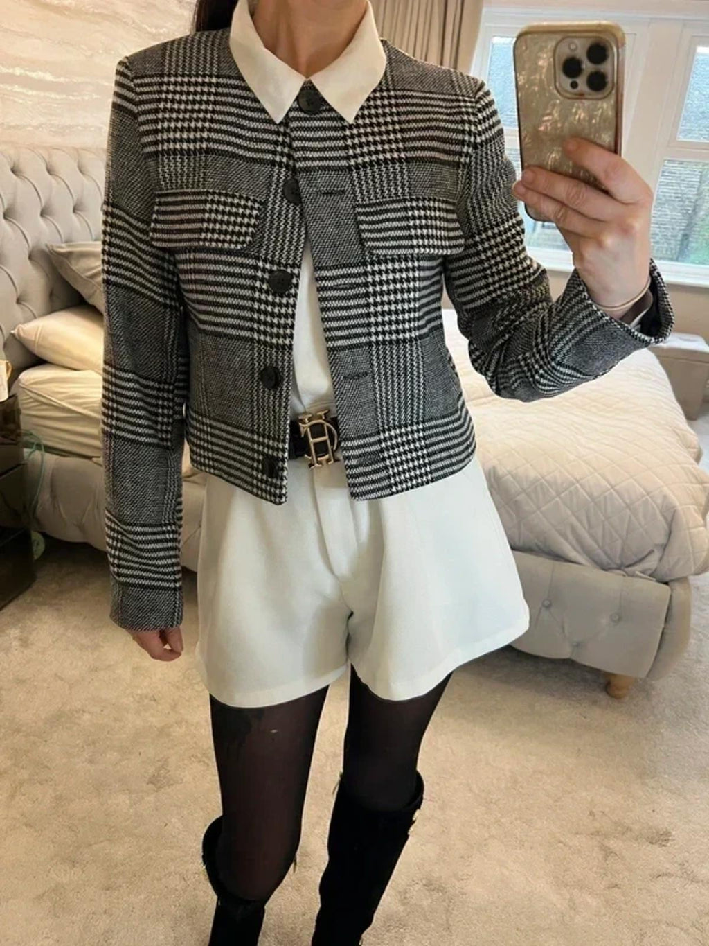 BNWT Black & White Dogtooth Cropped Blazer 16