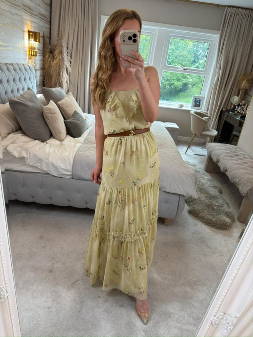 ⭐ Oasis Light Green / Yellow Floral Frill Maxi Dress 14