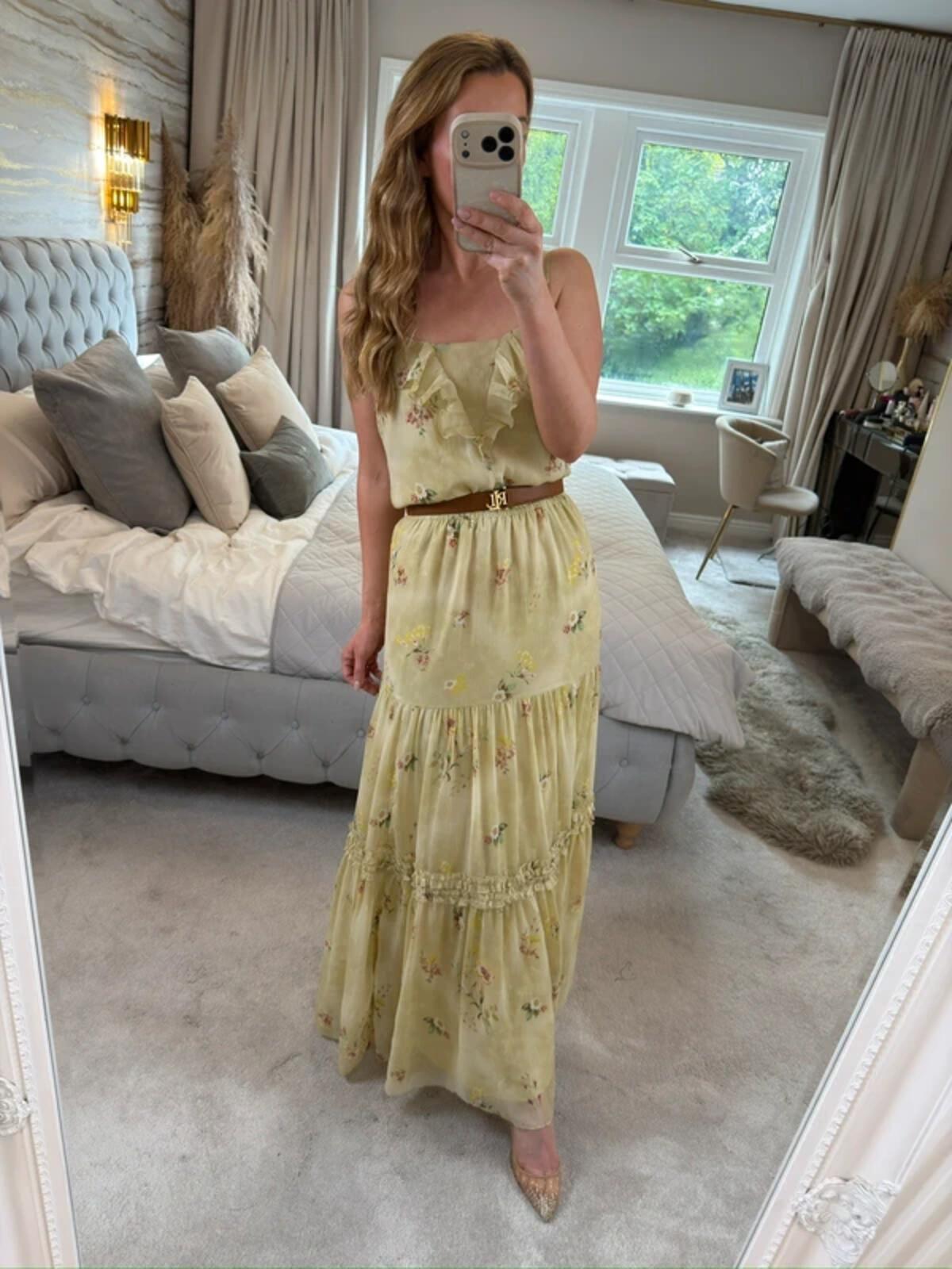 ⭐ Oasis Light Green / Yellow Floral Frill Maxi Dress 14