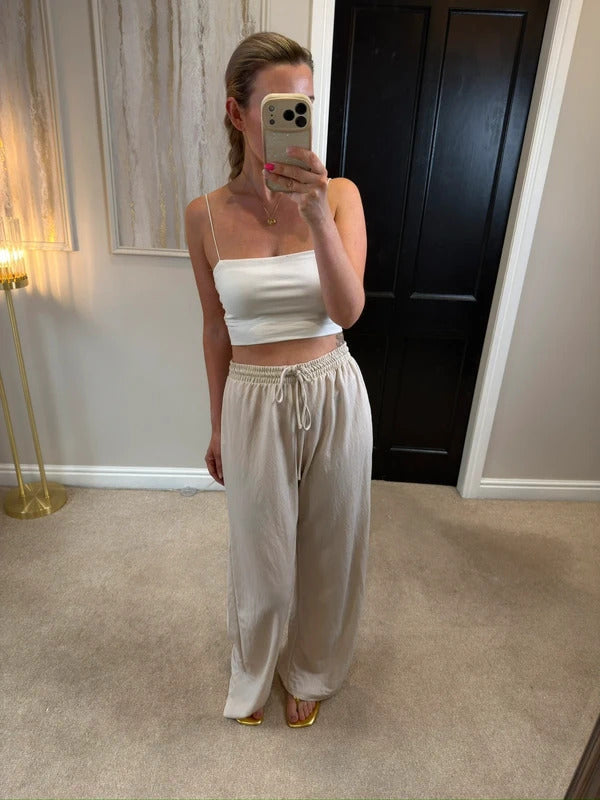 Zara Cream Wide Leg Trousers Large
