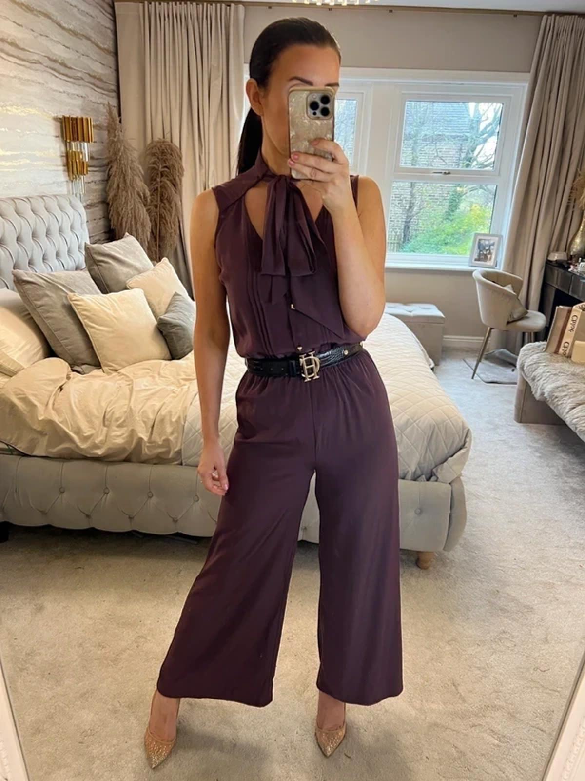 River Island Burgundy Cropped Pussy Bow Jumpsuit 6