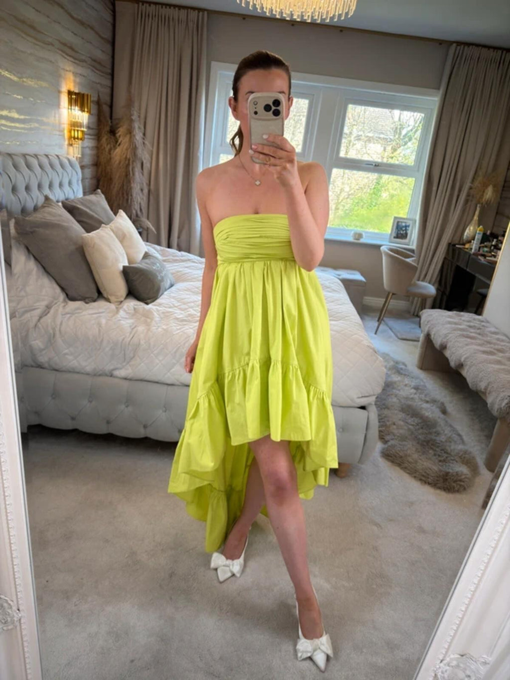BNWT Asos Lime Green Strapless Dip Hem Dress 8