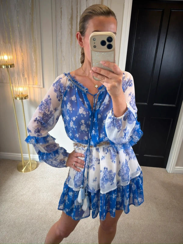 BNWT River Island Blue & White Floral Mini Dress