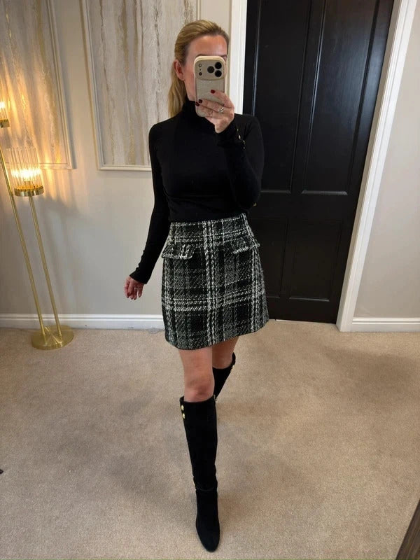Warehouse Black & White Metallic Tweed Mini Skirt 12