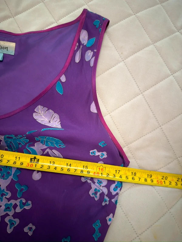 Vintage Monsoon Purple Floral Silk Devore Midi Dress 10/12