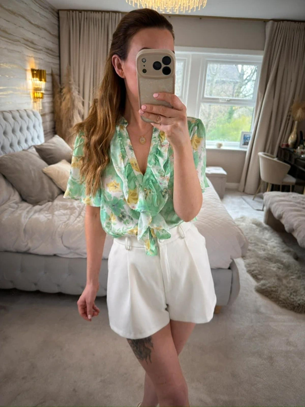 Zara Green Floral Frill Blouse Small