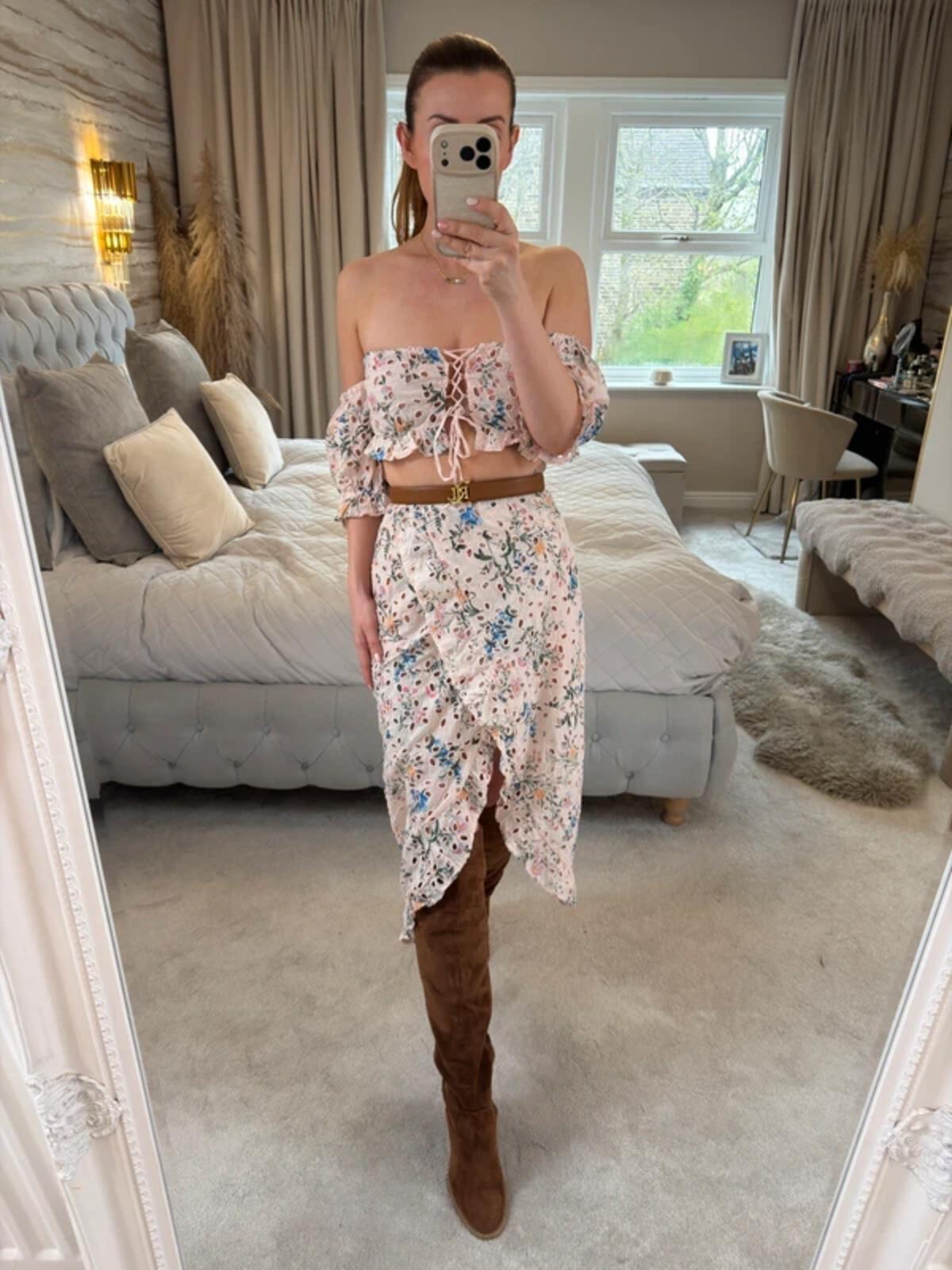 ASOS Pink Floral Broderie Anglaise Skirt Co Ord 8 BNWT