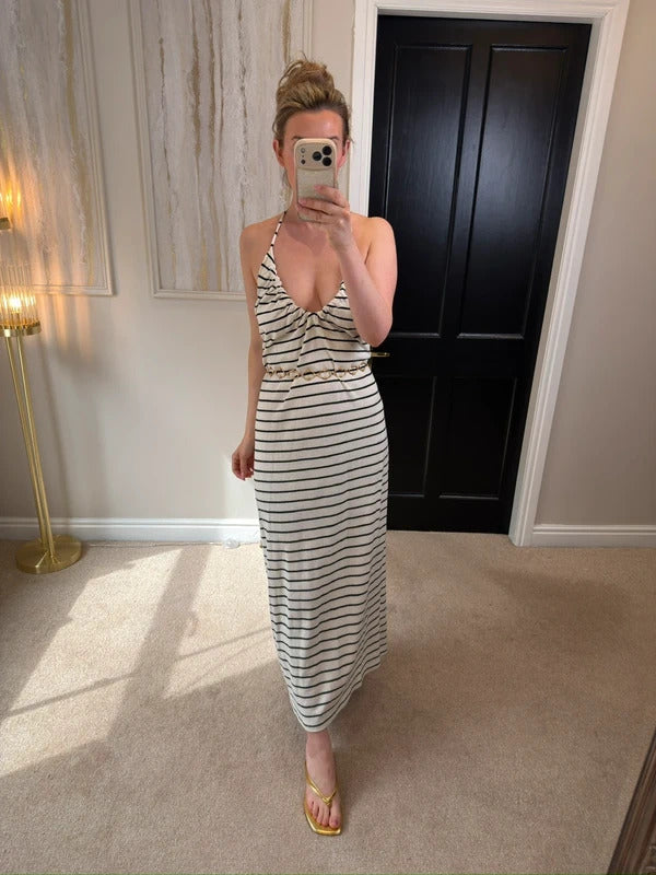 BNWT Zara Cream & Black Stripe Maxi Dress Medium