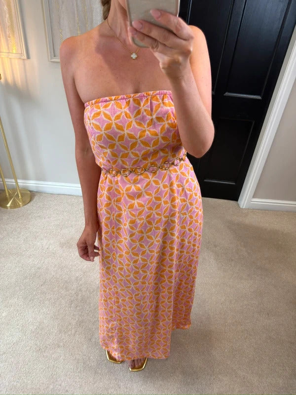 Anthropologie The Aliza Strapless Linen Maxi Dress Small