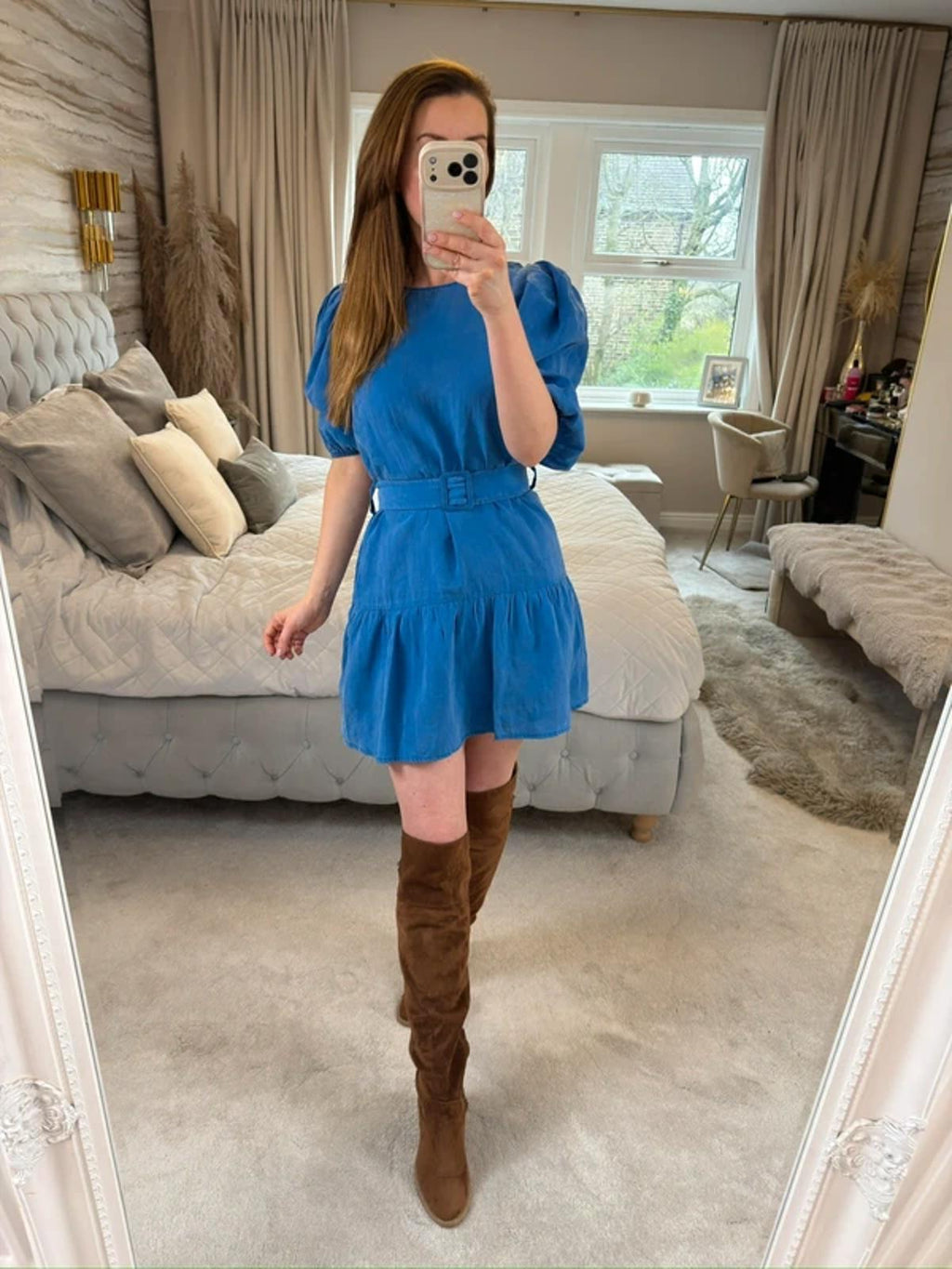 Zara Blue Belted Mini Dress Medium