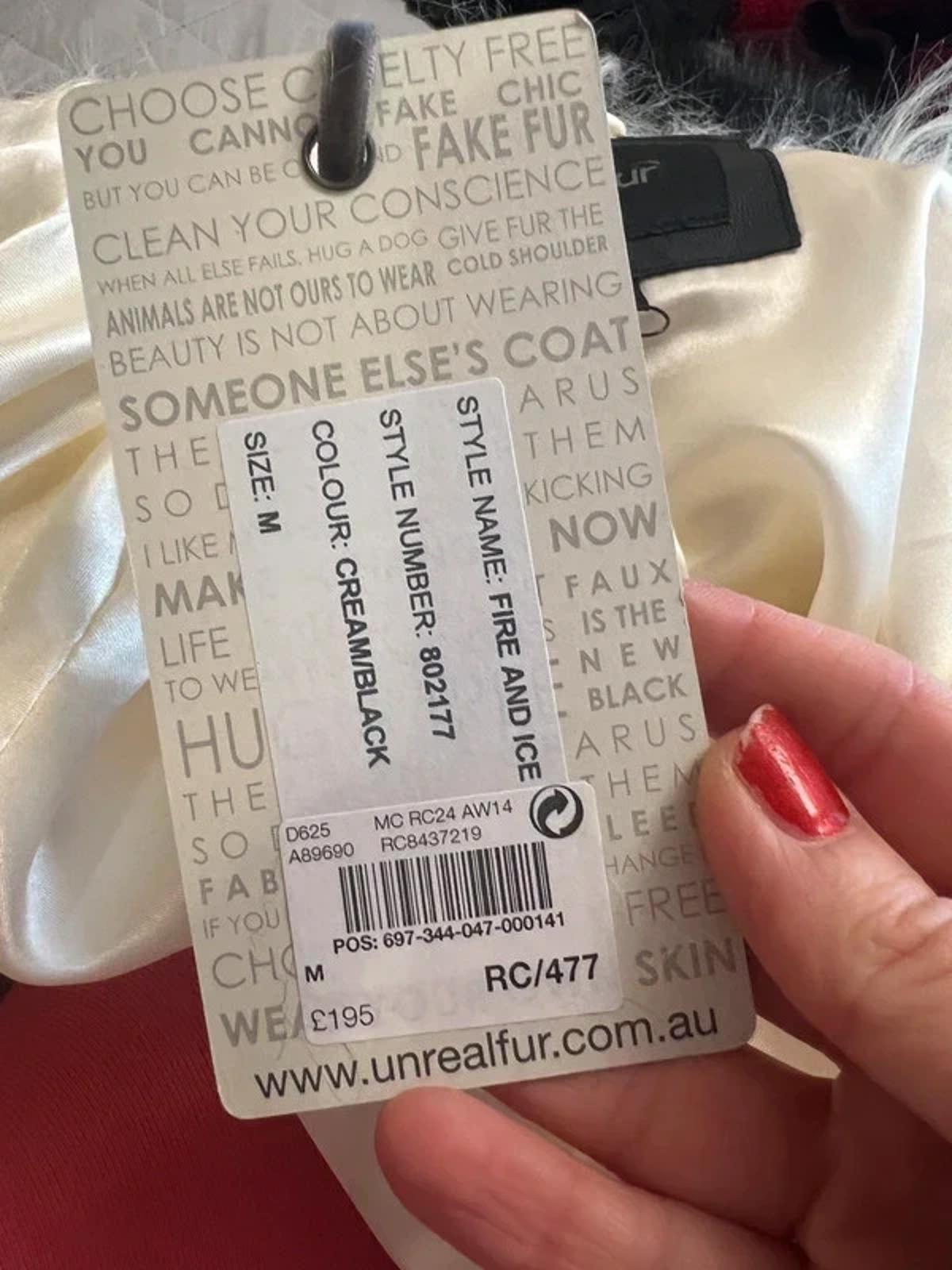 BNWT Unreal Fur Australia Cream & Black Faux Fur Coat Medium
