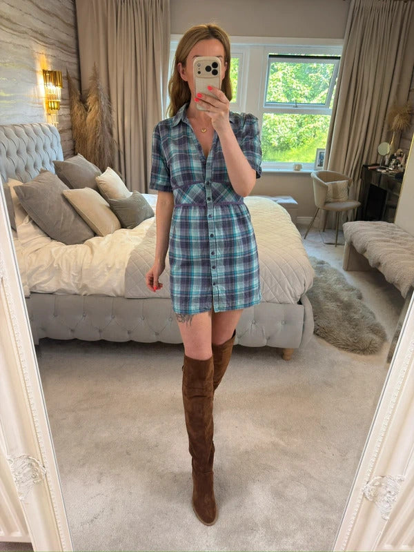 Vintage Cherokee Blue & Purple Check Tunic 14