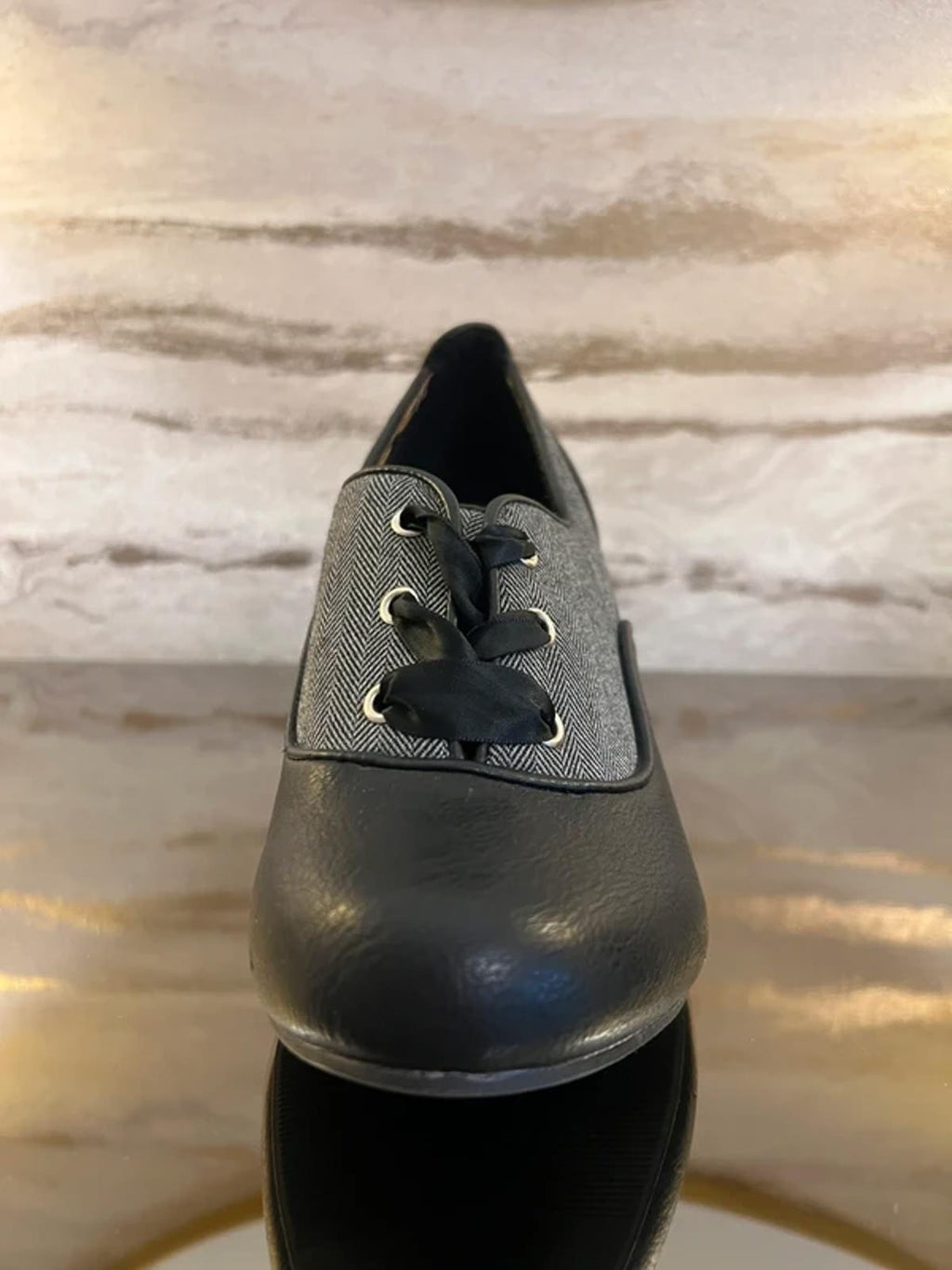 Joe Browns Black & Grey Herringbone Ribbon Lace Heels 6