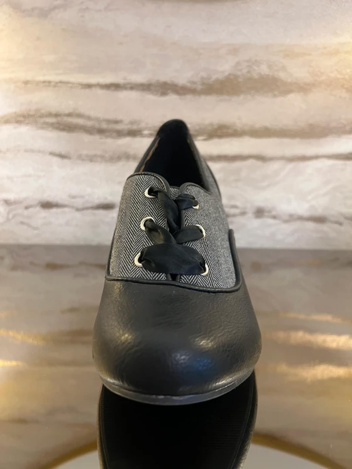 Joe Browns Black & Grey Herringbone Ribbon Lace Heels 6