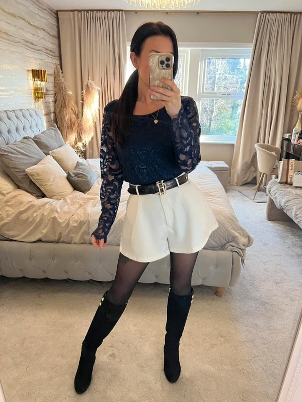 Per Una Navy Sparkly Lace Blouse 16