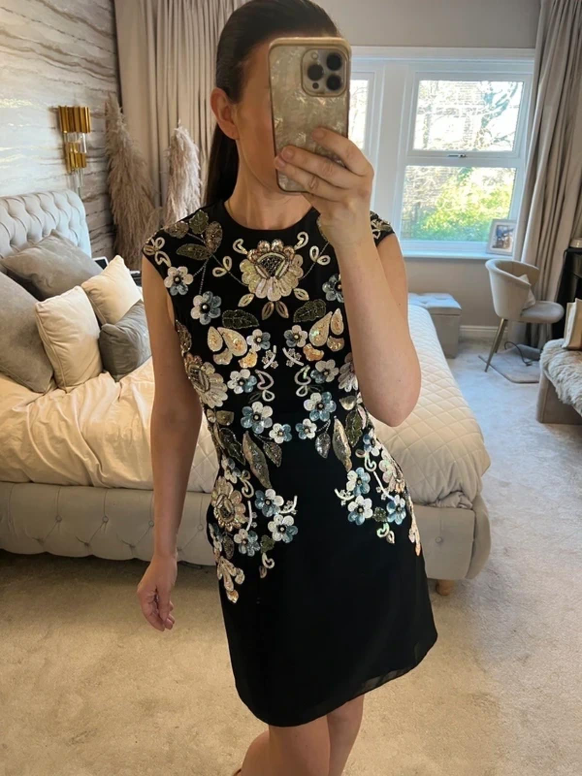 Needle & Thread Black Embellished Floral Dress 8