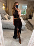 BNWT Brown Velvet Fringe Festival Dress Medium