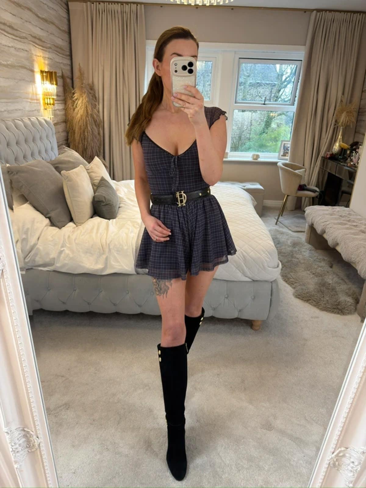 Urban Outfitters Purple Check Playsuit Small