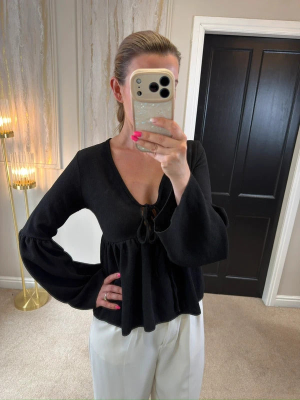 BNWT Boohoo Black Tie Front Boho Top 8
