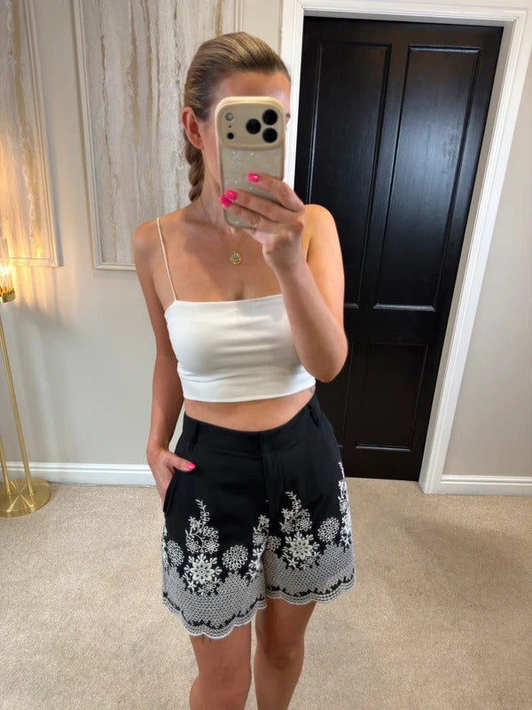 TU Black & White Embroidered Shorts 8