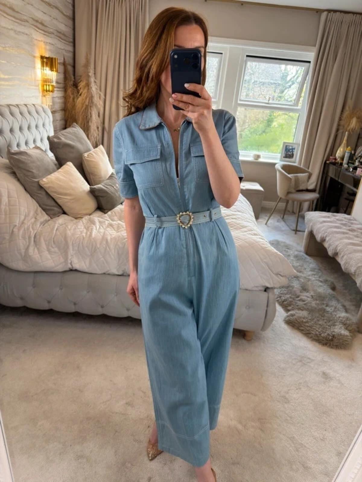 Sister Jane Light Blue Denim Jumpsuit Small