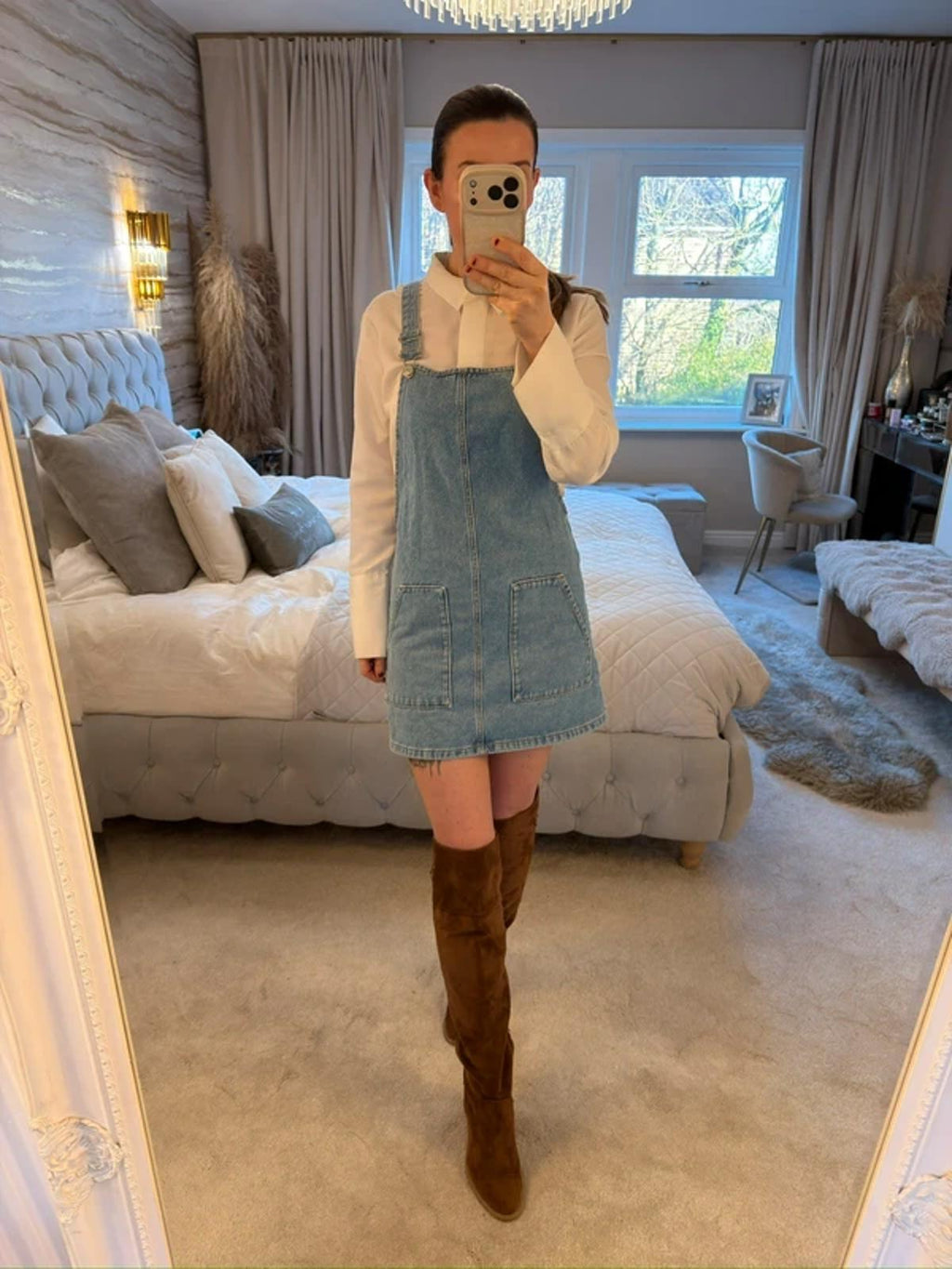 Topshop Light Denim Pinafore Mini Dress 6