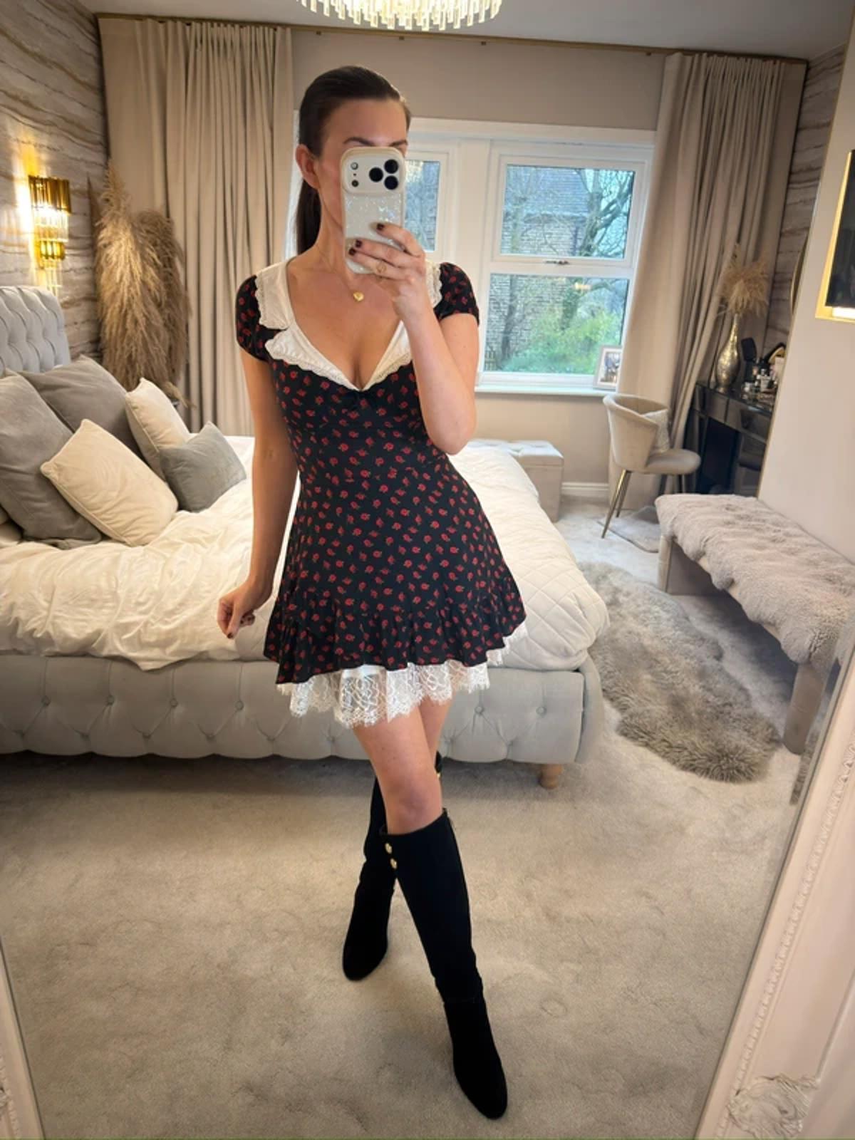 Kimchi Blue Black Rose Collared Mini Dress XS