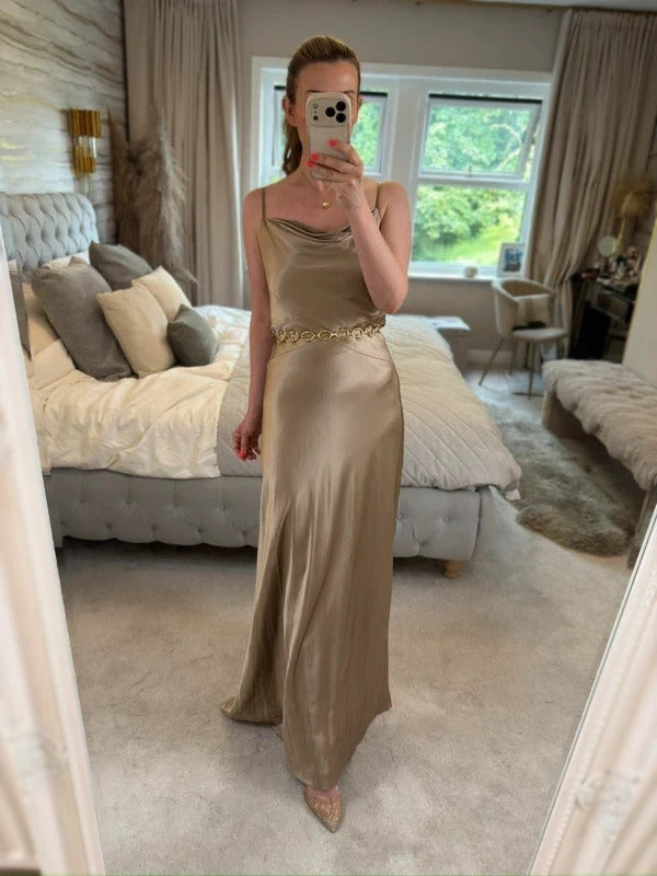 Vintage Monsoon Gold Silk Beaded Dress 10