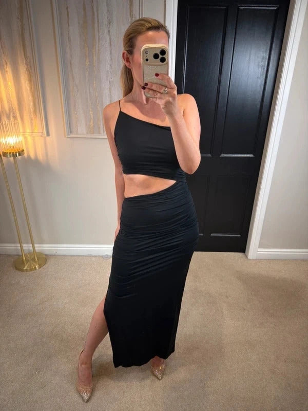 BNWT Zara Black Slinky Split Maxi Dress Medium