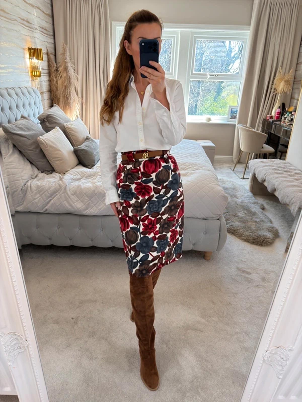 Boden Red Floral Skirt 8 Long
