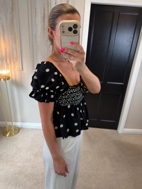 River Island Black Polka Dot Boho Blouse XS
